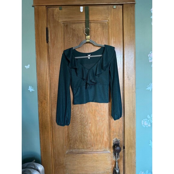 Teal ruffle long sleeve blouse - Picture 2 of 8